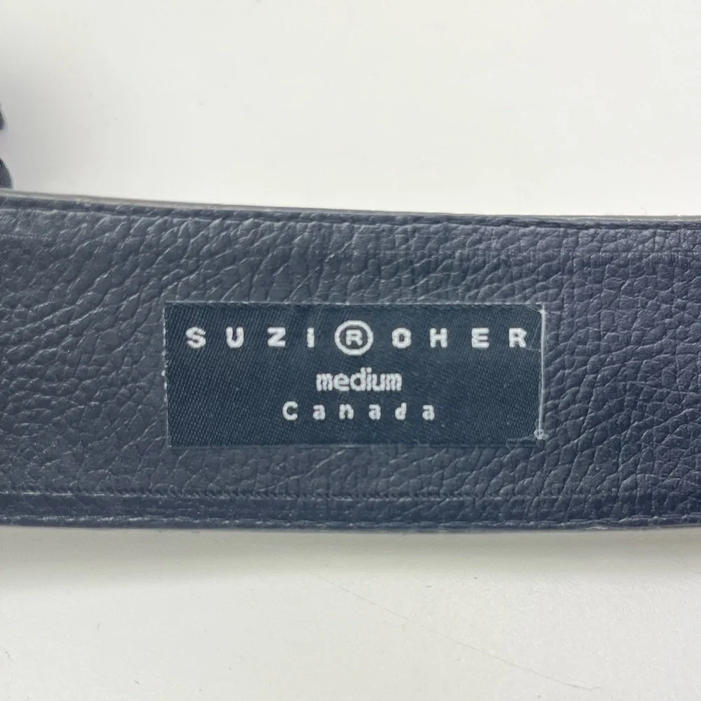 Suzi Roher Women's Black Stretch Embossed Leather Statement Chain Belt